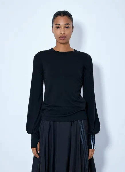 Wool Cinched Drape Longsleeve T-Shirt