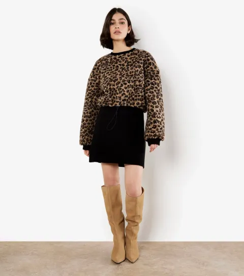 Women's Brown Leopard Boucle Jumper