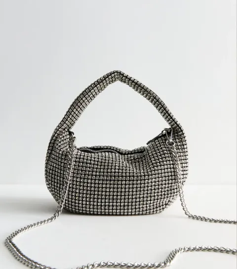 New Look Silver Rhinestone Embellished Grab Handle Bag