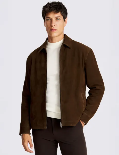 Suede Harrington Jacket Brown
