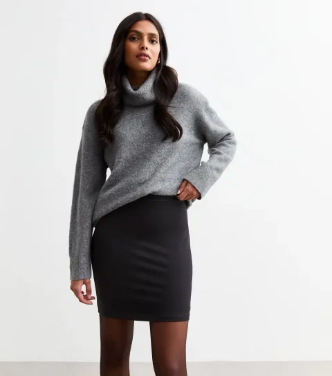 New Look Women's Black Cotton-Blend Slim Fit Mini Tube Skirt