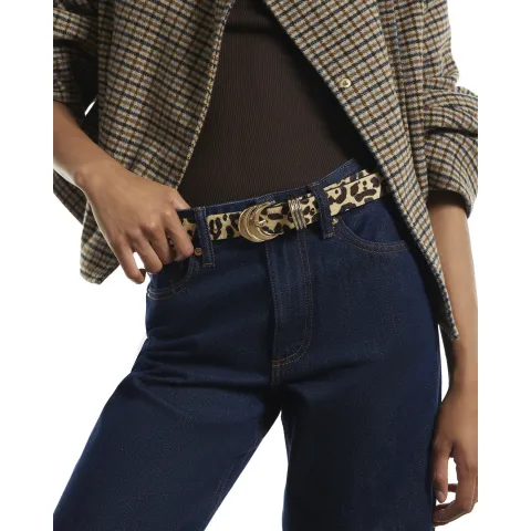 River Island Animal Print Faux Hair On Leather Belt