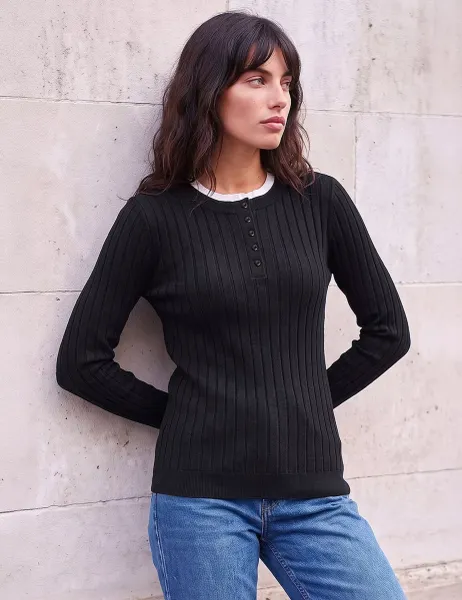 Roman Ribbed Double Mock Henley Top Black Mix