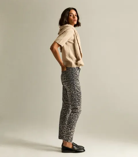 Women's Brown Leopard Print Straight Leg Jeans