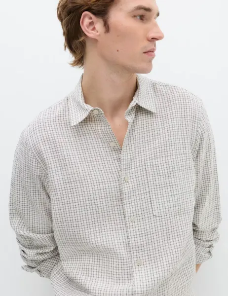 Marks & Spencer Regular Fit Checked Shirt Ecru Mix