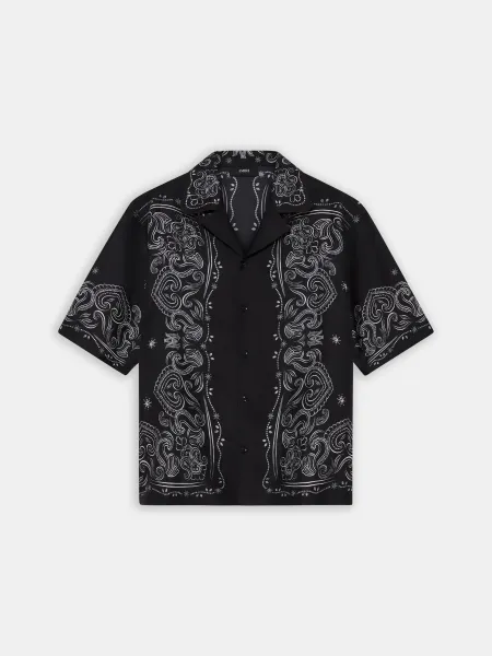 BANDANA PAINT OVERSIZED BOWLING SHIRT - Black
