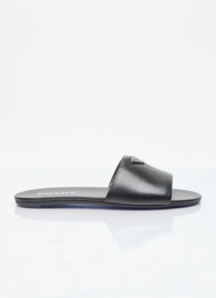 Logo Plaque Leather Slides