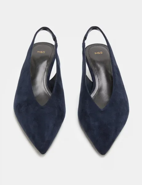 Marks & Spencer Kitten Heel Pointed Slingback Shoes Navy