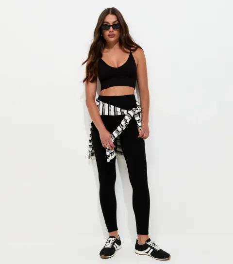 Women's Black Seamless Ribbed Jersey Leggings