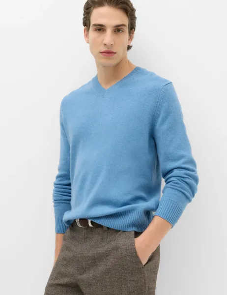 Marks & Spencer Pure Lambswool V-Neck Jumper Mid Blue