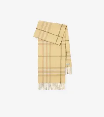 Check Cashmere Scarf in Buff yellow