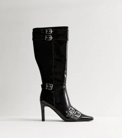 Women's Black Ines Buckle Heeled Boot