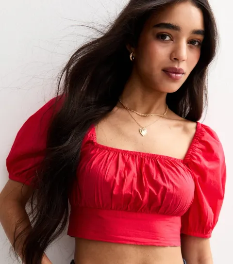 Women's Red Tie Back Square Neck Crop Top
