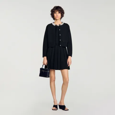SANDRO Cardigan with pearl flower collar