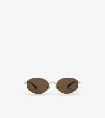Metal Check Oval Sunglasses in Light gold