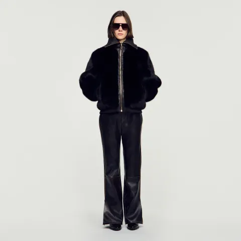 SANDRO Short faux fur coat