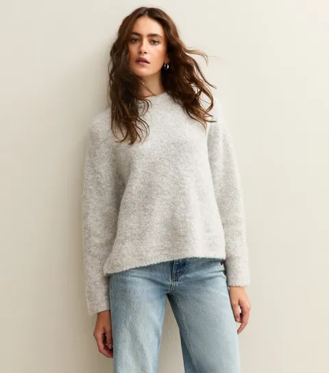 New Look Women's Light Grey Boucle Knit Jumper