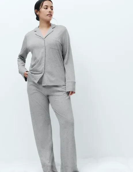 Marks & Spencer Cotton Modal Printed Revere Pyjama Set Grey Mix