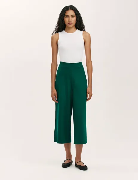 Finery London Jersey Wide Leg Cropped Trousers Green