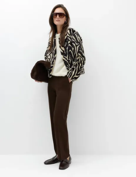 Marks & Spencer Jersey Twill Straight Leg Ankle Grazer Trousers Bitter Chocolate