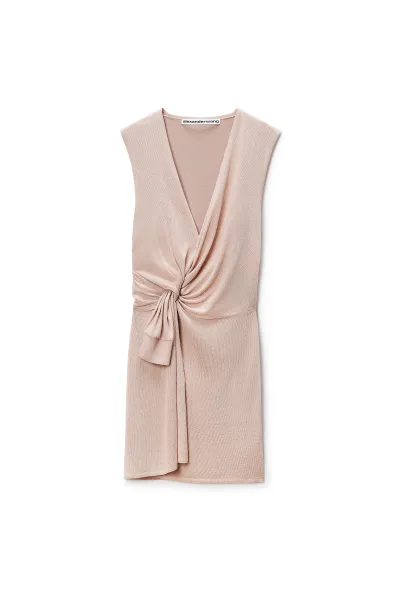 CRYSTAL HOTFIX KNOTTED DEEP V-NECK TANK DRESS