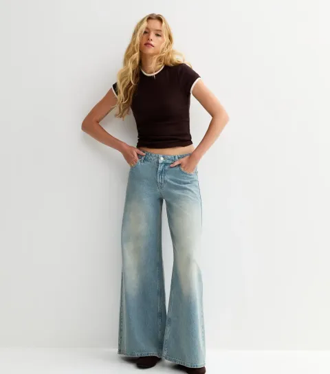 Women's Light Blue Wash Low Rise Super Wide Jeans