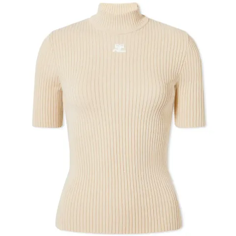 Short Sleeve Rib High Neck Sweater