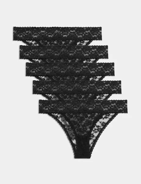 Marks & Spencer 5 Pack All Over Lace Brazilian Knickers Black
