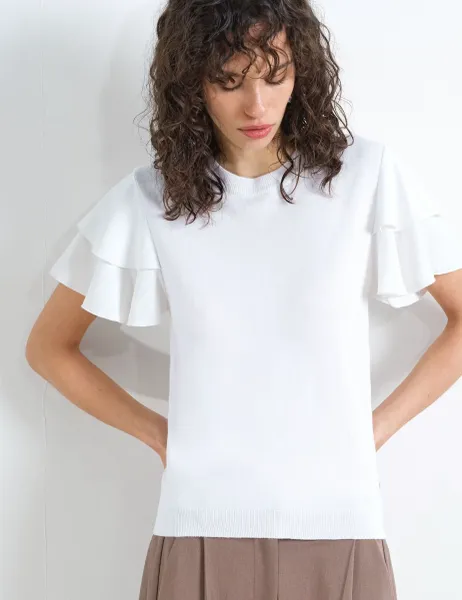 French Connection Textured Crew Neck Top White