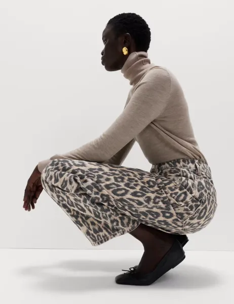 Marks & Spencer Mid Rise Animal Barrel Jeans Brown Mix