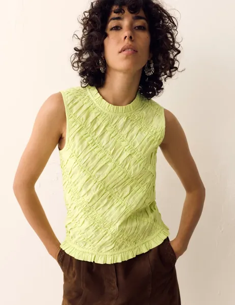 Per Una Pure Cotton Shirred Sleeveless Top Soft Lime