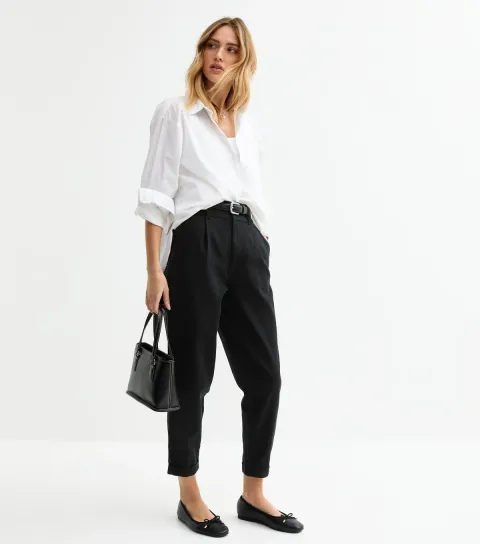 New Look Women's Black Belted Tapered Trousers