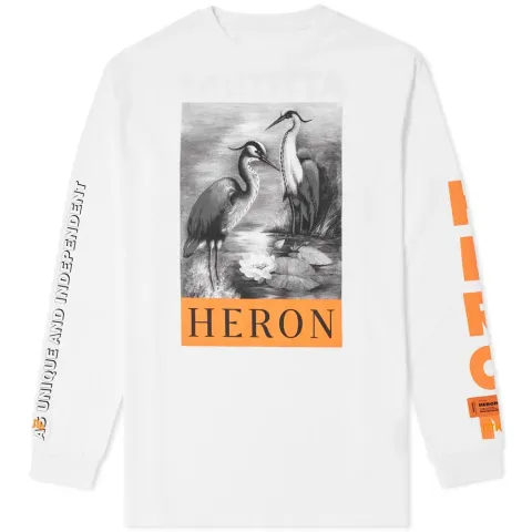 Long Sleeve Black & White Herons Tee