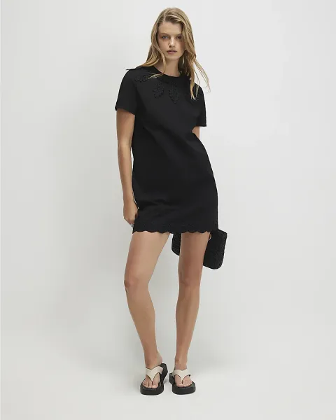 River Island Cotton Embroidered Mini T-Shirt Dress