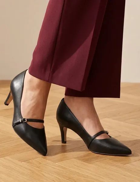 Jones Bootmaker Wide Fit Leather Stiletto Heel Mary Janes Black