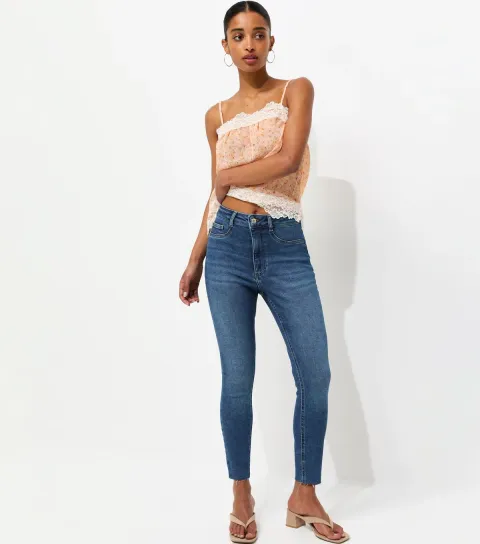 Women's Blue Hallie Disco Frayed Hem Super Skinny Jeans