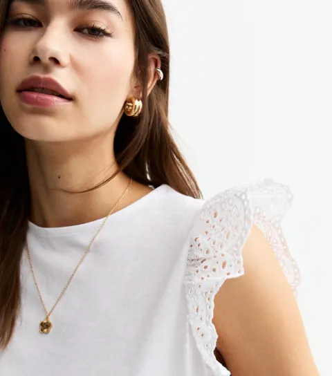 Women's White Broderie Anglaise Trim Vest