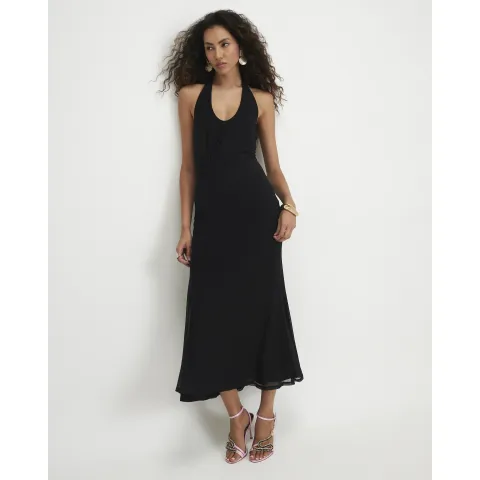 River Island Halter Neck Twist Mesh Maxi Dress