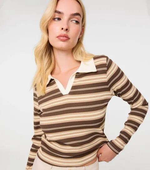 Pink Vanilla Women's Multicolour Striped Rugby Top