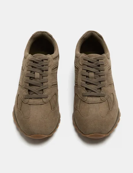 Marks & Spencer Slim Lace Up Runner Trainers Khaki