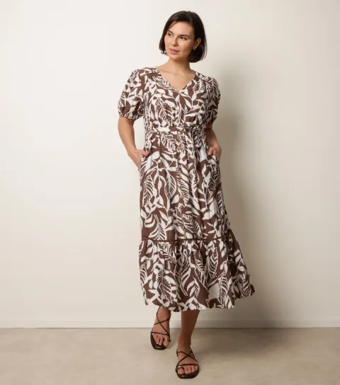 Women's Brown Coconut Print Midi Shirt Dress