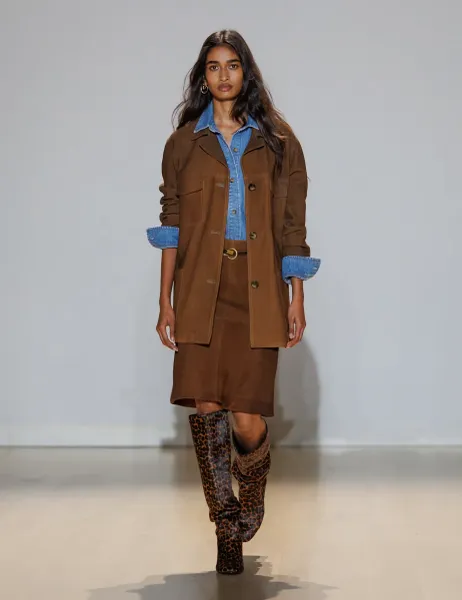 Per Una Suede Longline Utility Shacket Brown