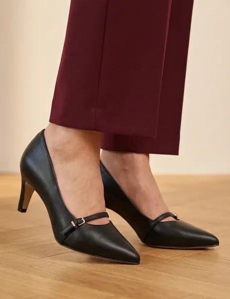 Jones Bootmaker Leather Textured Stiletto Heel Court Shoes Black