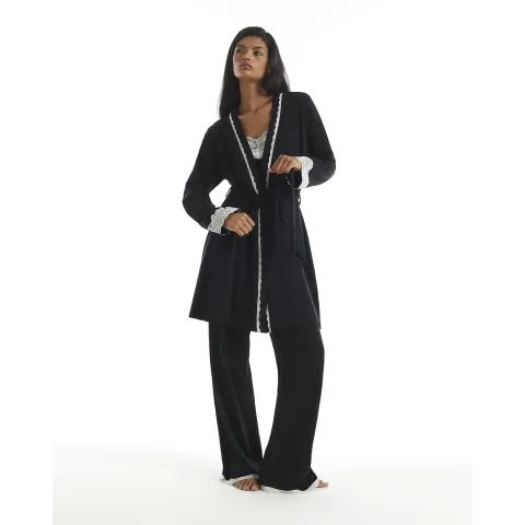 River Island Cotton Blend Lace Trim Robe