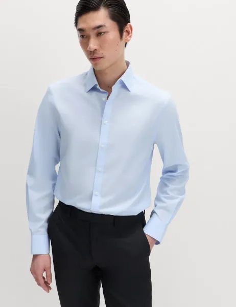 Marks & Spencer Slim Fit Easy Iron Cotton Blend Shirt Light Blue