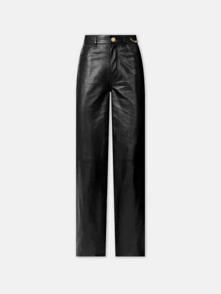 WOMEN - WOMEN'S LEATHER STRAIGHT PANT - Black