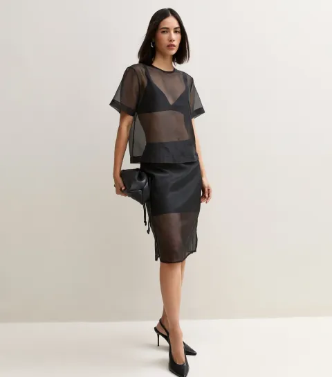 New Look Women's Black Sheer Organza T-Shirt