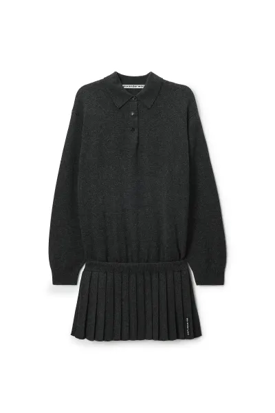 LONG SLEEVE POLO DRESS WITH HEAT PRESSED SKIRT