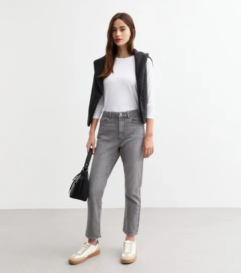 Women's Grey Hannah Ankle Grazer Straight Leg Jeans