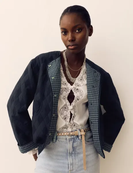 Per Una Jacquard Quilted Jacket Navy